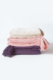 Homescapes Cotton Rajput Ribbed Throw in Pink - Size: 225 cm x 255 cm - thumbnail 6