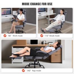 FURNITURE ONE Linen Effect Gaming PC Chair, Gas Lift Swivel High Back Ergonomic Chair - 90-155 Degree Recliner in Light Grey - Size: 1 Pack - thumbnail 2