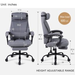 FURNITURE ONE Linen Effect Gaming PC Chair, Gas Lift Swivel High Back Ergonomic Chair - 90-155 Degree Recliner in Light Grey - Size: 1 Pack - thumbnail 3