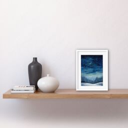 Artery8 Wall Art Print Clear Sky Starry Night in Forest Covered with Snow Oil Painting Crescent Moon Winter Landscape Artwork Framed 9X7 Inch - thumbnail 2