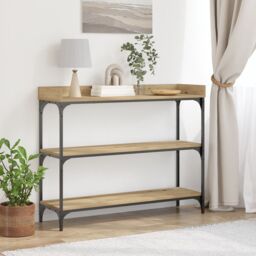Berkfield Home Console Table Artisan Oak 100x30x80 cm Engineered Wood & Steel in Brown - Size: 100 x 30 x 80 cm