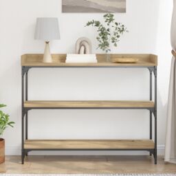 Berkfield Home Console Table Artisan Oak 100x30x80 cm Engineered Wood & Steel in Brown - Size: 100 x 30 x 80 cm - thumbnail 4