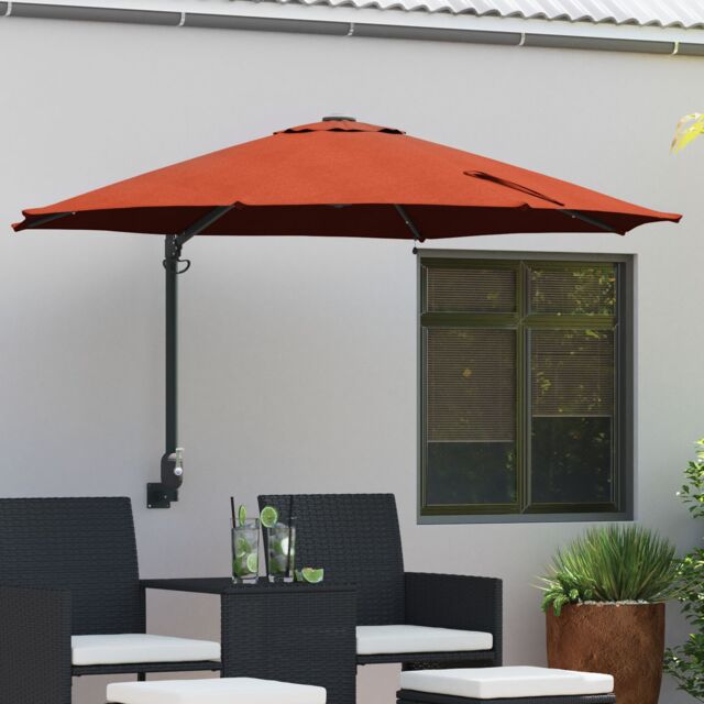 Berkfield Home Wall-mounted Garden Parasol with LEDs Terracotta 248 cm - image 1