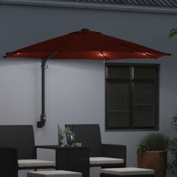Berkfield Home Wall-mounted Garden Parasol with LEDs Terracotta 248 cm - thumbnail 3