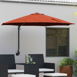 Berkfield Home Wall-mounted Garden Parasol with LEDs Terracotta 248 cm - thumbnail 1