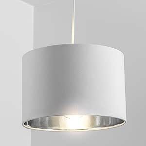 CGC Lighting 'Nila' Luxury Cream Velvet & Silver Inner Round Pendant Drum Lamp Shade - image 1
