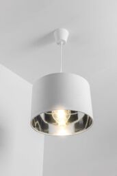 CGC Lighting 'Nila' Luxury Cream Velvet & Silver Inner Round Pendant Drum Lamp Shade - thumbnail 6
