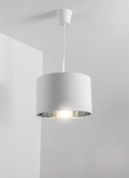 CGC Lighting 'Nila' Luxury Cream Velvet & Silver Inner Round Pendant Drum Lamp Shade - thumbnail 3