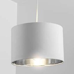 CGC Lighting 'Nila' Luxury Cream Velvet & Silver Inner Round Pendant Drum Lamp Shade - thumbnail 1