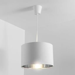 CGC Lighting 'Nila' Luxury Cream Velvet & Silver Inner Round Pendant Drum Lamp Shade - thumbnail 2