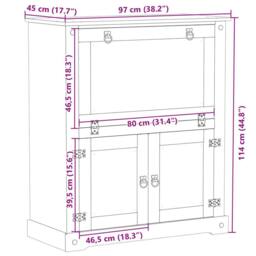 Berkfield Home Beautiful Wine Cabinet Corona 97x45x114 cm Solid Wood Pine in Brown - Size: 97 x 45 x 114 cm - thumbnail 9