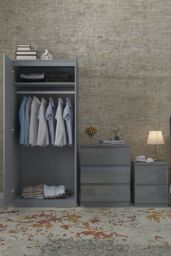 FWStyle Stora Grey Gloss 2 Door Double Wardrobe Push To Open Soft Close (H) 180 (W) 80 (D) 50cm - thumbnail 4