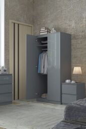 FWStyle Stora Grey Gloss 2 Door Double Wardrobe Push To Open Soft Close (H) 180 (W) 80 (D) 50cm - thumbnail 2