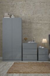FWStyle Stora Grey Gloss 2 Door Double Wardrobe Push To Open Soft Close (H) 180 (W) 80 (D) 50cm - thumbnail 3
