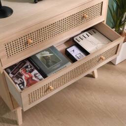 SPOT ON DEALZ Rattan Bedside Cabinet Chest of 3 Drawers Small Bed Side Table in Light Oak - thumbnail 2