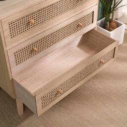 SPOT ON DEALZ Rattan Bedside Cabinet Chest of 3 Drawers Small Bed Side Table in Light Oak - thumbnail 4
