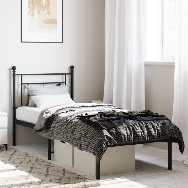 Berkfield Home Metal Bed Frame without Mattress with Headboard Black 80x200cm - Size: 80x200 cm - image 1