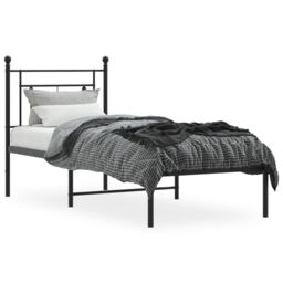 Berkfield Home Metal Bed Frame without Mattress with Headboard Black 80x200cm - Size: 80x200 cm - thumbnail 3