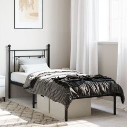 Berkfield Home Metal Bed Frame without Mattress with Headboard Black 80x200cm - Size: 80x200 cm - thumbnail 1