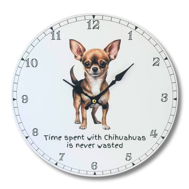 Animal Crackers Dog Breeds Wall Clock 'Time Spent With Chihuahuas Is Never Wasted' - image 1