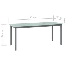 Berkfield Home Garden Table Light Grey 190x90x74 cm Aluminium & Glass - Size: 190 x 90 x 74 cm - thumbnail 5