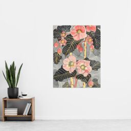 "Artery8 Blooming Pink Begonia Flowers Stylised Floral Wall Art Print - Size: W24"" x H32""" - thumbnail 4