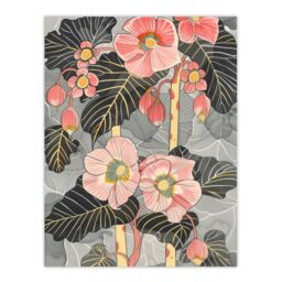 "Artery8 Blooming Pink Begonia Flowers Stylised Floral Wall Art Print - Size: W24"" x H32""" - thumbnail 1