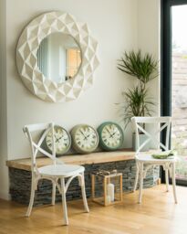 Orsina White High Gloss 3D Design Wall Mirror, Easy to Clean Bedroom Wall Mirror, High-quality Antique Mirror - thumbnail 2