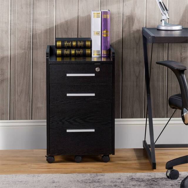 EONLION Black 3 Drawer Mobile Filing Cabinet - Size: 100 cm - image 1