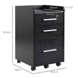 EONLION Black 3 Drawer Mobile Filing Cabinet - Size: 100 cm - thumbnail 2