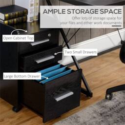 EONLION Black 3 Drawer Mobile Filing Cabinet - Size: 100 cm - thumbnail 4