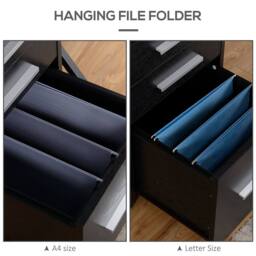 EONLION Black 3 Drawer Mobile Filing Cabinet - Size: 100 cm - thumbnail 3