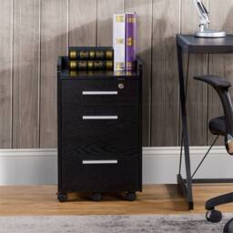 EONLION Black 3 Drawer Mobile Filing Cabinet - Size: 100 cm