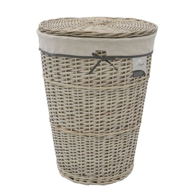 JVL Arianna Round Tapered Willow Linen Laundry Basket, Grey Wash in Mid Grey - Size: Medium - image 1