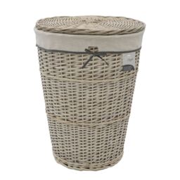 JVL Arianna Round Tapered Willow Linen Laundry Basket, Grey Wash in Mid Grey - Size: Medium