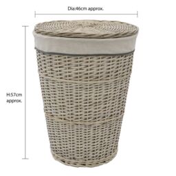 JVL Arianna Round Tapered Willow Linen Laundry Basket, Grey Wash in Mid Grey - Size: Medium - thumbnail 6