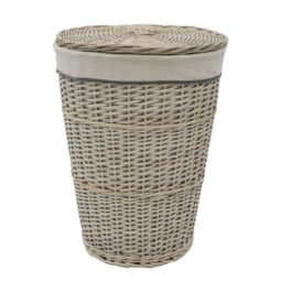 JVL Arianna Round Tapered Willow Linen Laundry Basket, Grey Wash in Mid Grey - Size: Medium - thumbnail 2