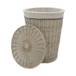 JVL Arianna Round Tapered Willow Linen Laundry Basket, Grey Wash in Mid Grey - Size: Medium - thumbnail 4