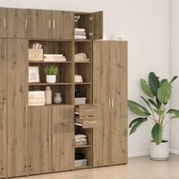 Berkfield Home Slim Storage Cabinet Artisan Oak 30x42.5x225 cm Engineered Wood in Brown - thumbnail 4