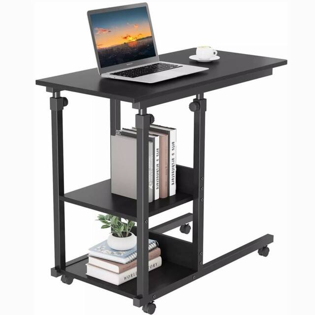 Dprodo Movable C-Shape Desk, Height Adjustable Wooden Laptop Desk in Black - Size: 1 Pack - image 1