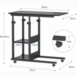 Dprodo Movable C-Shape Desk, Height Adjustable Wooden Laptop Desk in Black - Size: 1 Pack - thumbnail 2