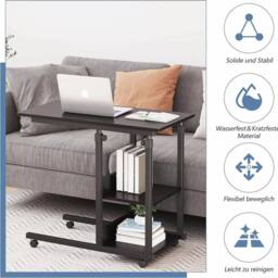 Dprodo Movable C-Shape Desk, Height Adjustable Wooden Laptop Desk in Black - Size: 1 Pack - thumbnail 3
