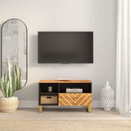 Berkfield Home TV Cabinet Brown & Black 80x33.5x46 cm Solid Wood Mango - thumbnail 1