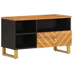 Berkfield Home TV Cabinet Brown & Black 80x33.5x46 cm Solid Wood Mango - thumbnail 2