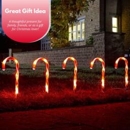 Marco Paul Pack of 6 Red Battery Powered Candy Cane Stake Lights - thumbnail 9