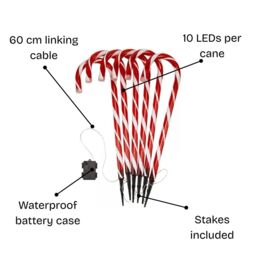 Marco Paul Pack of 6 Red Battery Powered Candy Cane Stake Lights - thumbnail 4