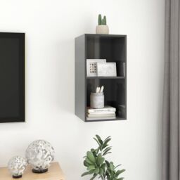 Berkfield Home Wall-mounted TV Cabinet High Gloss Grey 37x37x72 cm Engineered Wood - Size: 37 x 37 x 72 cm - thumbnail 6