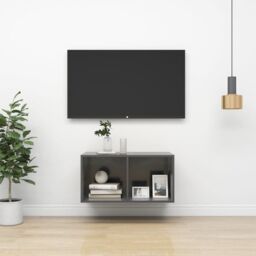 Berkfield Home Wall-mounted TV Cabinet High Gloss Grey 37x37x72 cm Engineered Wood - Size: 37 x 37 x 72 cm