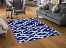 Benjamin Tate Design Tribal Art Ikat Ogee In Traditional Classic Blue Designer Rug in Natural - Size: Large - thumbnail 2