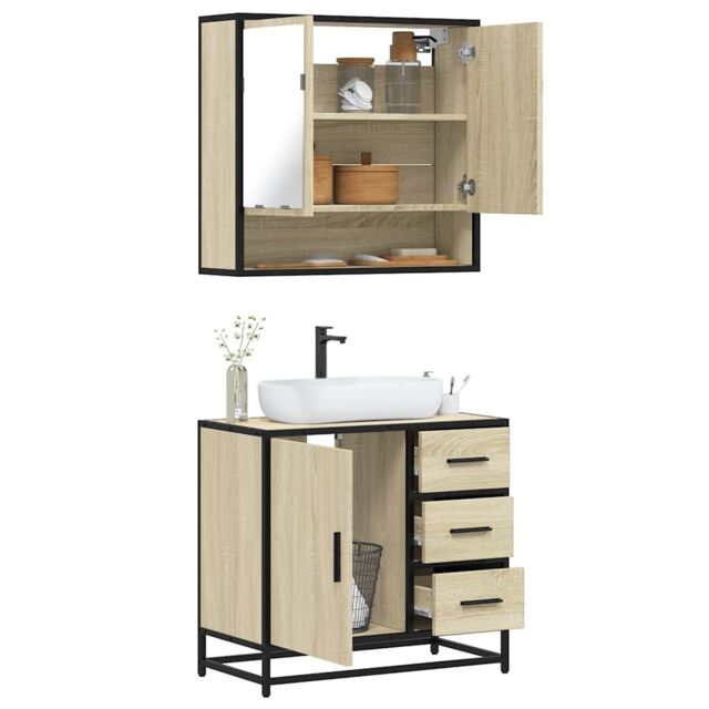 Berkfield Home 2 Piece Bathroom Furniture Set Sonoma Oak Engineered Wood in Brown - image 1